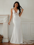 Sheath/Column Stretch Crepe Lace V-neck Sleeveless Sweep/Brush Train Wedding Dresses