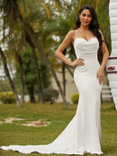 Sheath/Column Stretch Crepe Ruched Spaghetti Straps Sleeveless Court Train Wedding Dresses