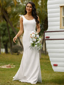 Sheath/Column Stretch Crepe Bowknot Straps Sleeveless Sweep/Brush Train Wedding Dresses