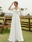 A-Line/Princess Chiffon Lace V-neck 1/2 Sleeves Floor-Length Wedding Dresses