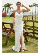 Sheath/Column Jersey Ruched V-neck Sleeveless Sweep/Brush Train Wedding Dresses