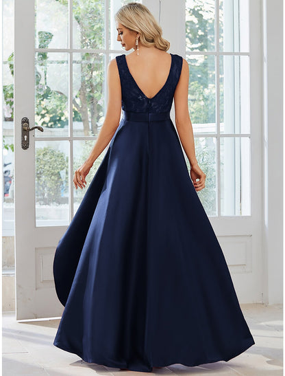 A-Line Wedding Guest Dresses Casual Dress Party Wear Wedding Party Asymmetrical Sleeveless Jewel Neck Satin with Pure Color