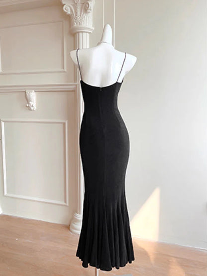 Mermaid Cultivate oneself Simple Black Long Party Dress Elegant Temperament Evening Dress