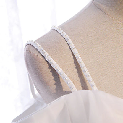Wedding Dress A Line Bead String Shoulder Straps Tulle Long Simple Formal Wear Dresses