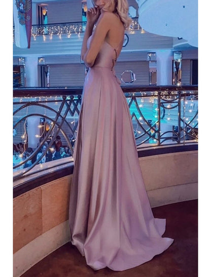 A-Line Prom Dresses Sexy Dress Formal Wedding Party Sweep / Brush Train Sleeveless Strapless Bridesmaid Dress Stretch Satin Backless with Pleats Slit