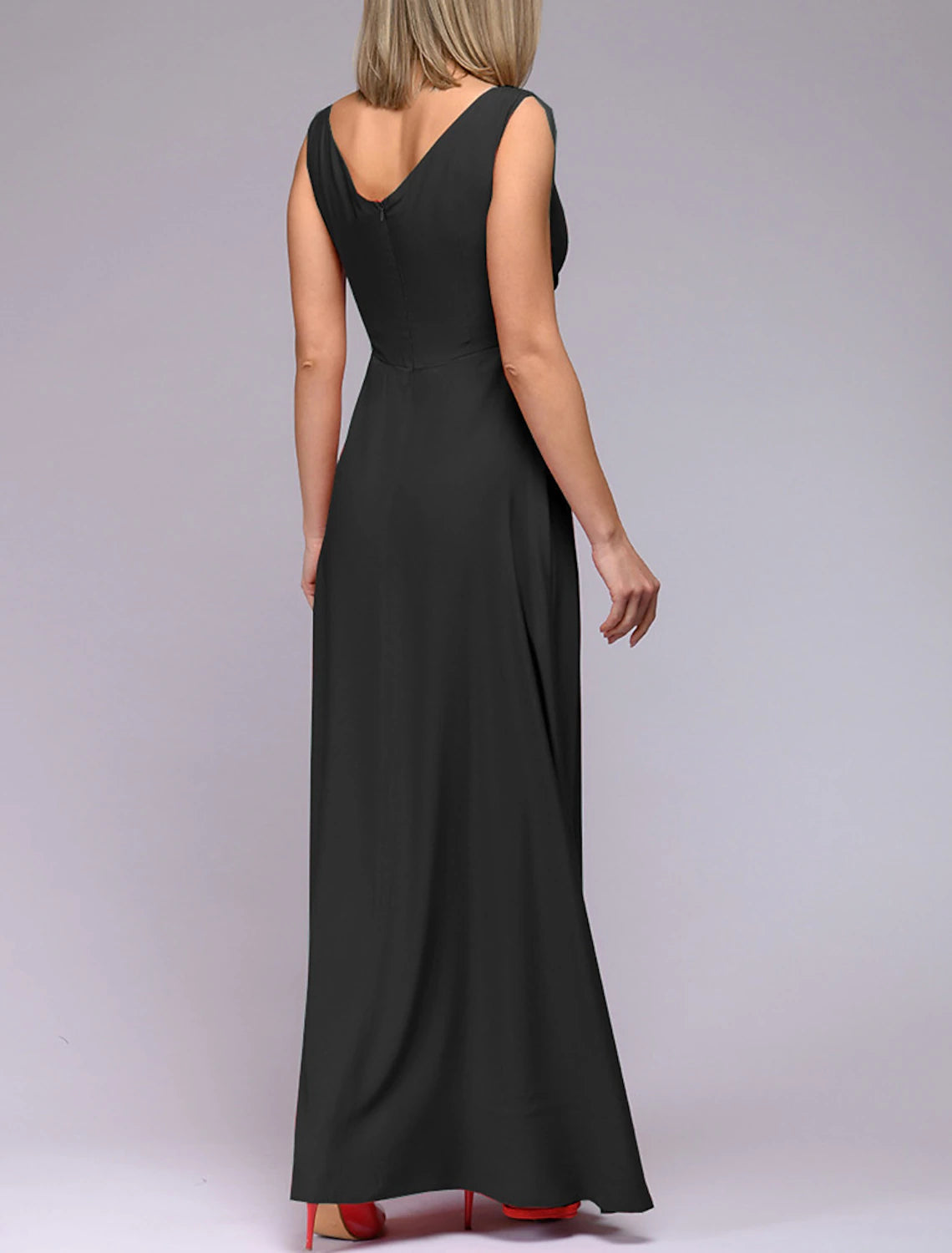 A-Line Bridesmaid Dress V Neck Sleeveless Elegant Floor Length Spandex with Split Front / Ruching