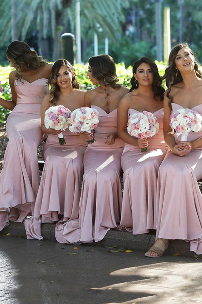 Bridesmaid Dresses Mermaid Strapless Blush Satin Party