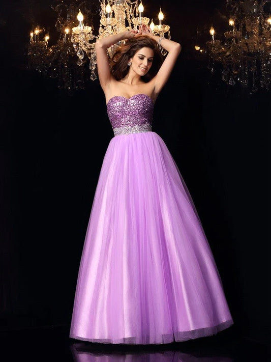 Ball Gown Sweetheart Sequin Sleeveless Long  Woven Satin Quinceanera Dresses