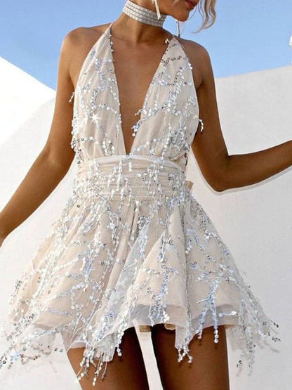 A-Line/Princess Beading Halter Sleeveless Short/Mini Homecoming Dress