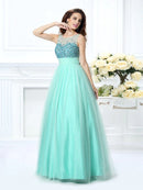 Ball Gown Bateau Beading Sleeveless Long Chiffon Quinceanera Dresses