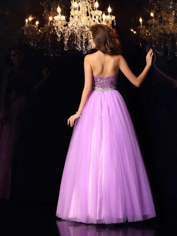 Ball Gown Sweetheart Sequin Sleeveless Long  Woven Satin Quinceanera Dresses