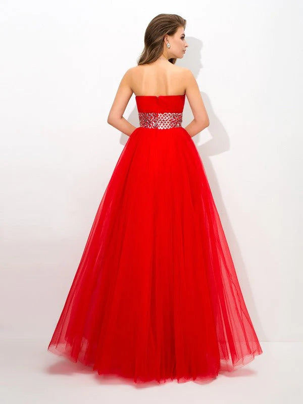 Ball Gown Strapless Beading Sleeveless Long Net Quinceanera Dresses