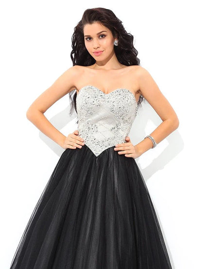 Ball Gown Sweetheart Paillette Sleeveless Long Net Quinceanera Dresses