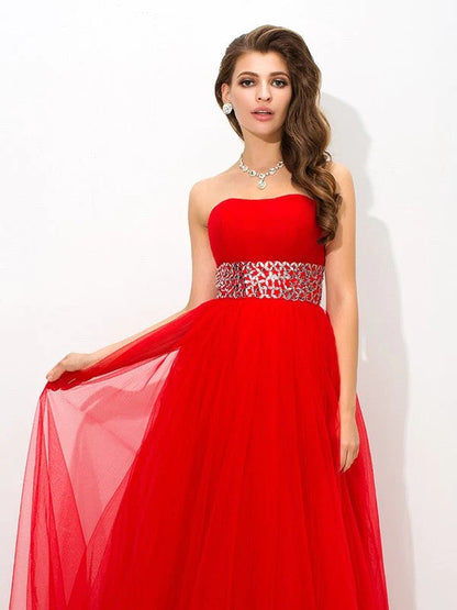 Ball Gown Strapless Beading Sleeveless Long Net Quinceanera Dresses