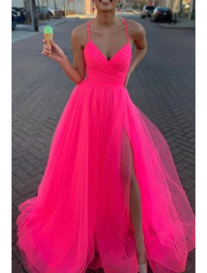 A-Line Prom Dresses Sexy Dress Wedding Party Birthday Court Train Sleeveless Spaghetti Strap Organza with Slit