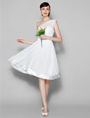 A-Line One Shoulder Knee Length Georgette Bridesmaid Dress with Sash / Ribbon