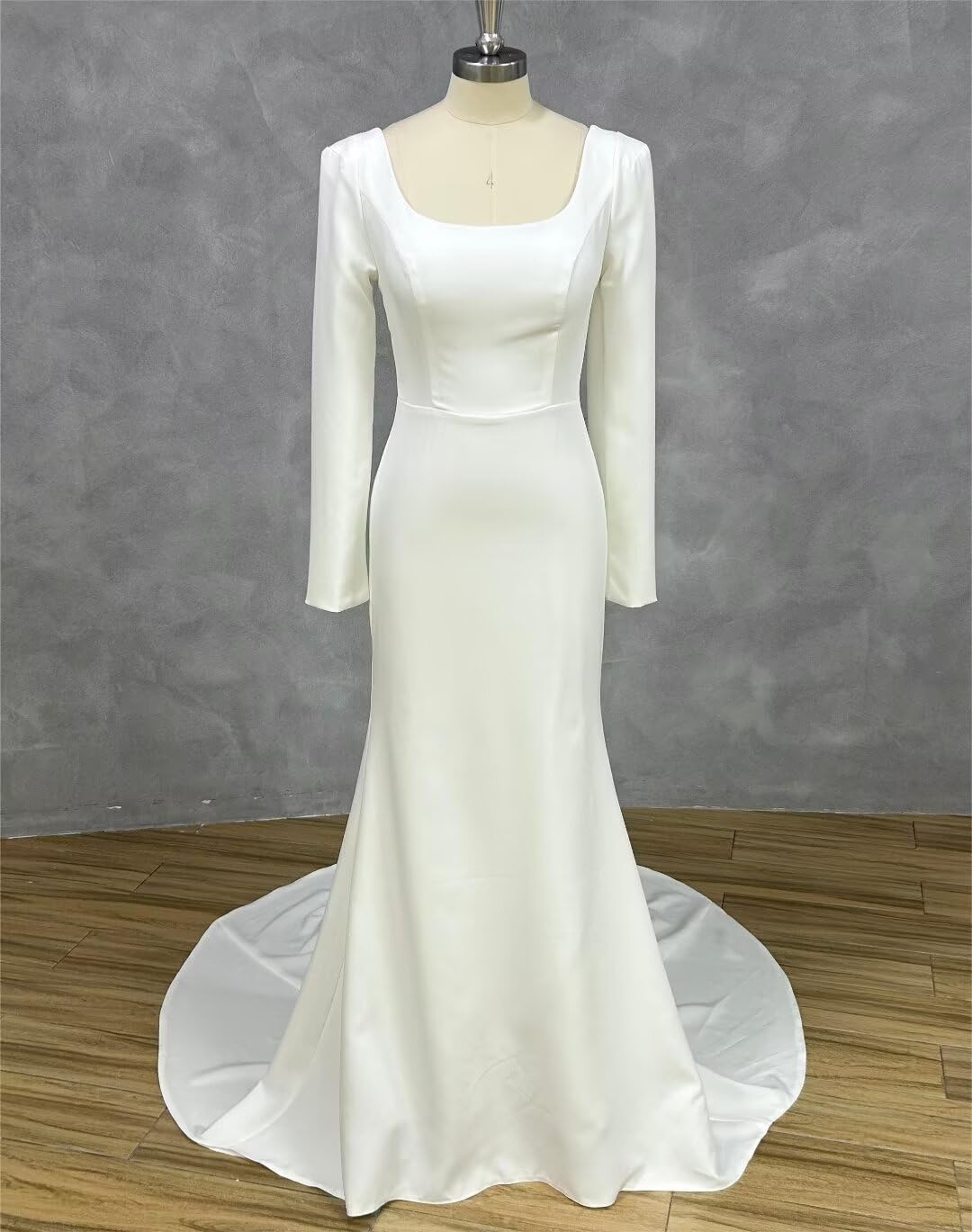 Wedding Dress Long Sleeves Mermaid Satin Square Neck Trailing Formal Women's Dresses