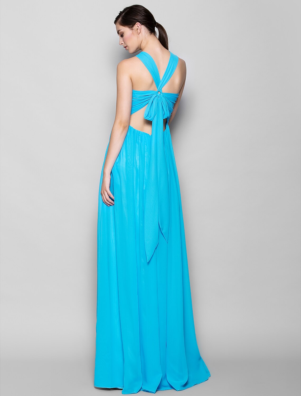 Sheath / Column Bridesmaid Dress Halter Neck Sleeveless Open Back Floor Length Chiffon with Criss Cross