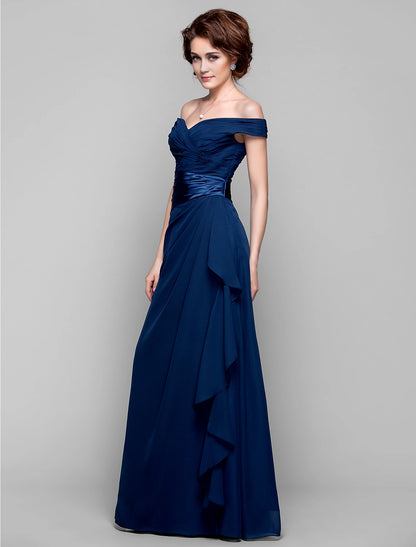 Sheath / Column Mother of the Bride Dress Open Back Off Shoulder Floor Length Chiffon Sleeveless with Criss Cross