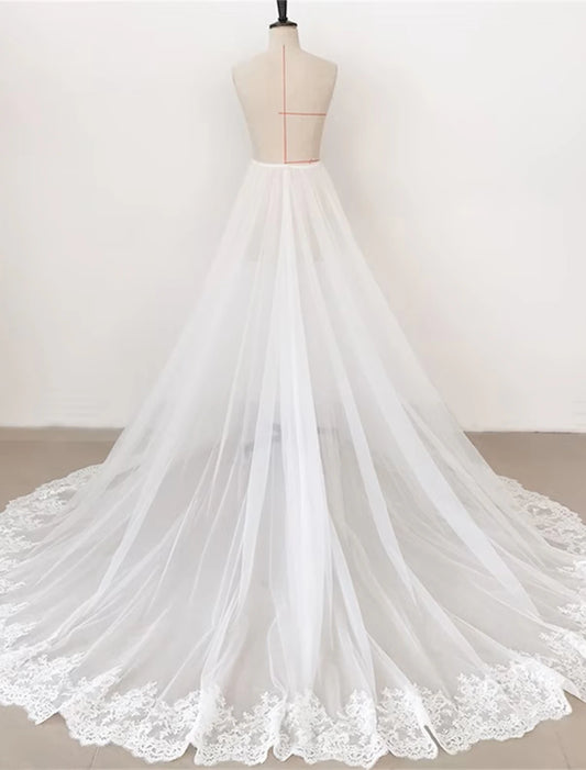 Casual Wedding Dresses A-Line Separates Separates Court Train Lace OverSkirts Bridal Gowns With Appliques Solid Color