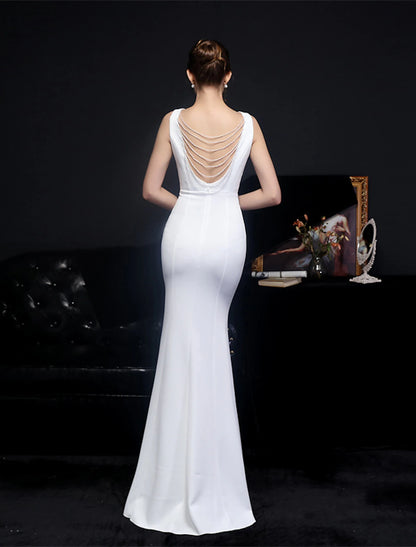 Mermaid / Trumpet Prom Dresses Elegant Dress Formal Wedding Guest Floor Length Sleeveless V Neck Polyester with Slit