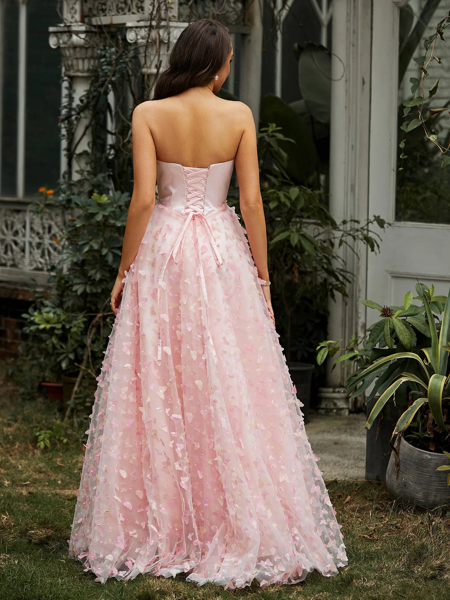 Appliqued Prom Dress Sweetheart Butterflies Ball Gown