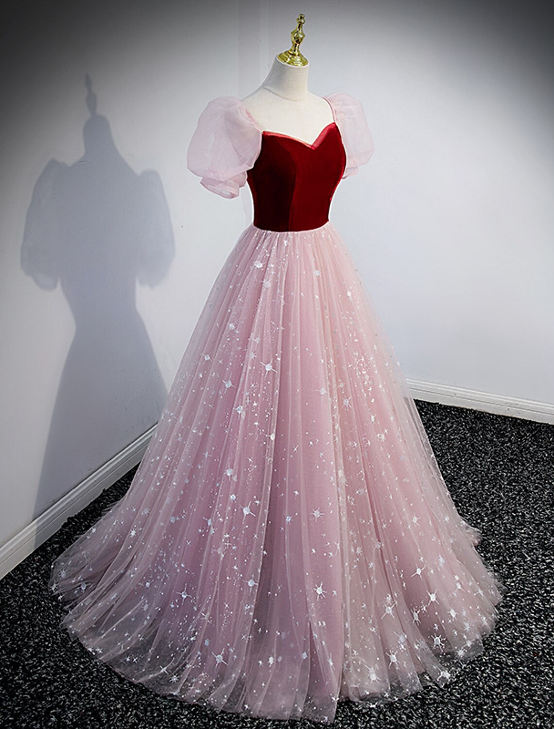 A-Line Prom Dresses Princess Dress Prom Valentine's Day Floor Length Short Sleeve Sweetheart Tulle with Sequin