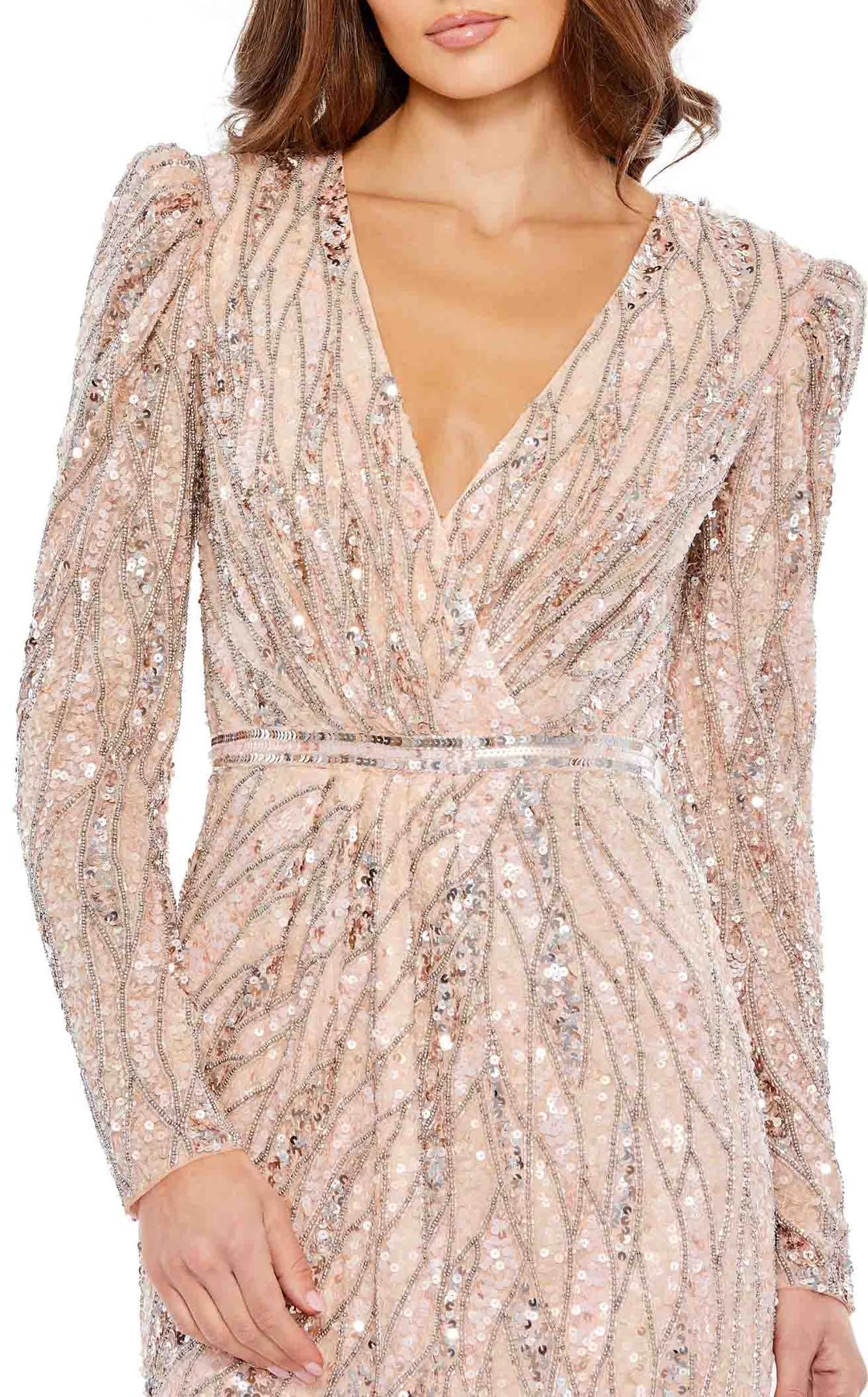 Mother of the Bride Dress V Neck Formal Wedding Guest Long Sleeves Elegant Sequin Dresses