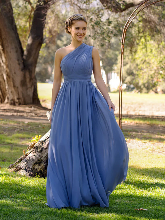 Bridesmaid Dress A-Line One-Shoulder Floor-Length Chiffon