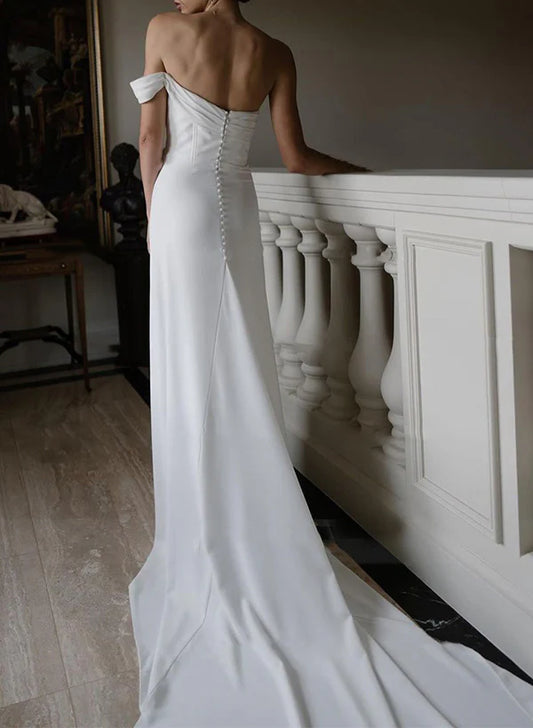 Wedding Dresses Sheath One-Shoulder Sleeveless Satin with Slit