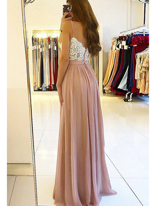 A-line/Princess Sweetheart Sleeveless Long/Floor-Length Chiffon Prom Dress With Split Appliqued