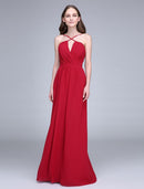 Sheath / Column Spaghetti Strap Floor Length Chiffon Bridesmaid Dress with Criss Cross