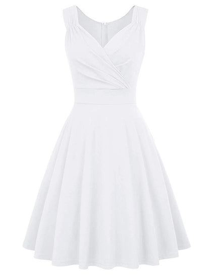 A-Line Minimalist Elegant Party Wear Cocktail Party Dress V Neck Sleeveless Tea Length Spandex with Pleats