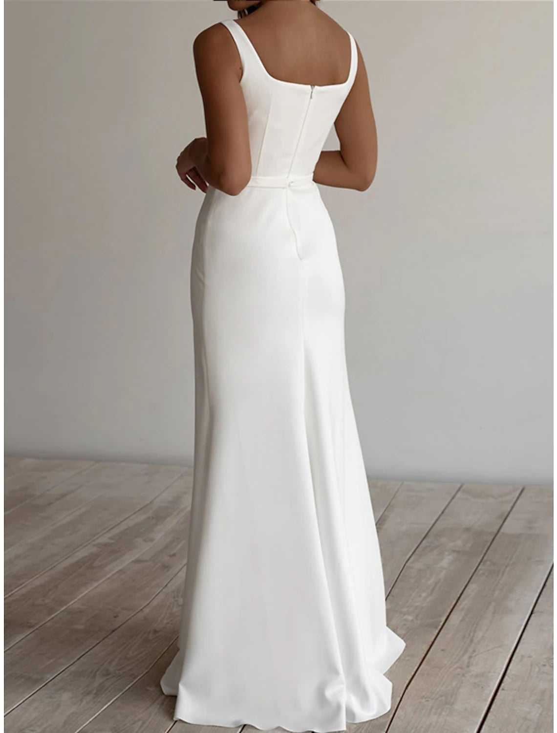 Engagement Casual Wedding Dresses Sheath / Column Scoop Neck Sleeveless Floor Length Stretch Fabric Bridal Suits Bridal Gowns With Solid Color