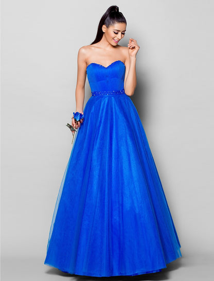 Ball Gown Lace Up Dress Formal Evening Floor Length Sleeveless Sweetheart Tulle with Beading Draping