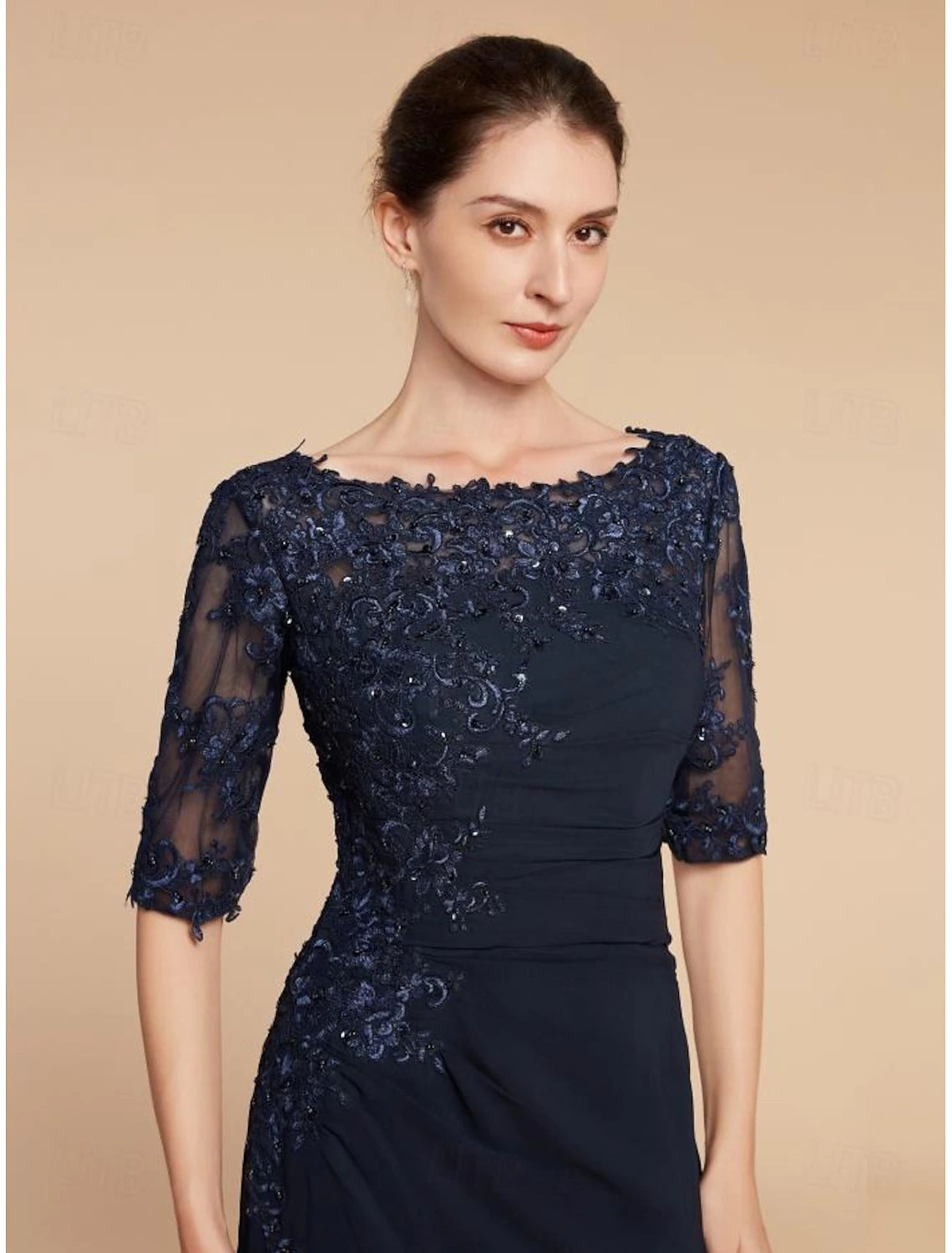 Column Wedding Guest Elegant Scoop Neck Ankle Length Chiffon Lace Half Sleeve with Sequin Solid Color Mother of the Bride Dress&nbsp;