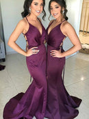 Trumpet/Mermaid Satin Ruched V-neck Sleeveless Sweep/Brush Train Bridesmaid Dresses