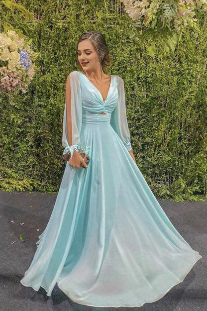 Mother of the Bride Dresses Sheath Chiffon Ruched V-neck Long Sleeves Sweep