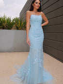 Trumpet/Mermaid Halter Sleeveless Lace Tulle Court Train Train Dresses