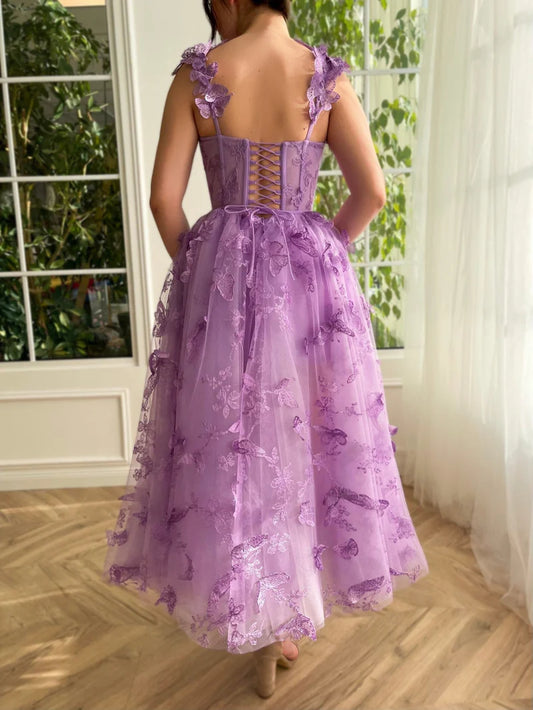 Prom Dress Aline Tulle Midi with Butterflies