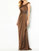 Mermaid / Trumpet Elegant Formal Evening Dress Scoop Neck Sleeveless Floor Length Satin with Ruched Crystals