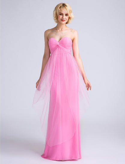 Sheath / Column Bridesmaid Dress Sweetheart Sleeveless Open Back Floor Length Satin / Tulle with Criss Cross