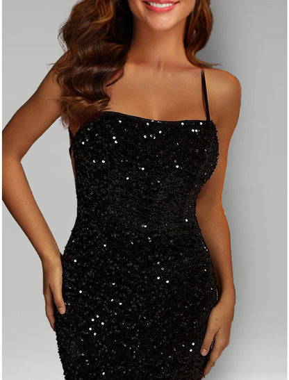 Mermaid / Trumpet Evening Gown Sparkle & Shine Dress Formal Black Tie Sweep / Brush Train Sleeveless Halter Neck Sequined with Sequin