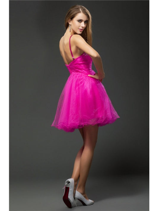 A-Line/Princess Sweetheart Beading Sleeveless Short Organza Cocktail Dresses