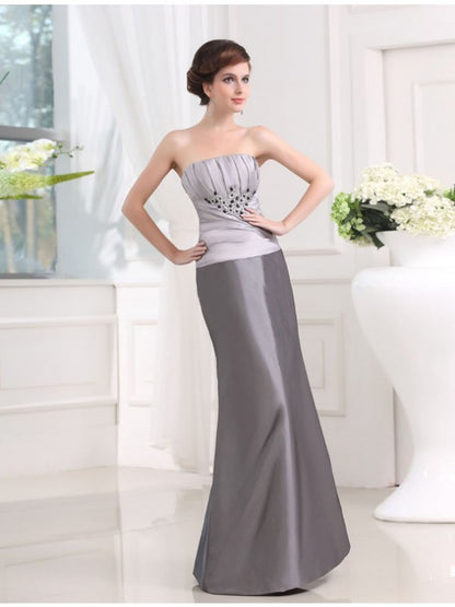 Beading Strapless Sleeveless Taffeta Long Applique Mother of the Bride Dresses