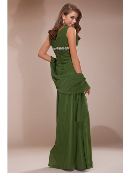 Sheath/Column V-neck Sleeveless Beading Long Chiffon Mother of the Bride Dresses