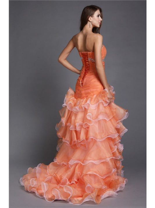 Ball Gown Strapless Beading Sleeveless High Low Organza Cocktail Dresses