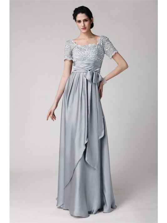 Sheath/Column Square Beading Applique  Woven Satin Mother of the Bride Dresses