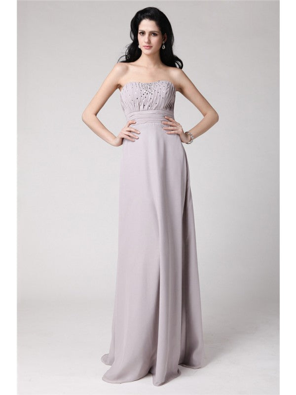 Sheath/Column Strapless Sleeveless Beading Pleats Chiffon Mother of the Bride Dresses