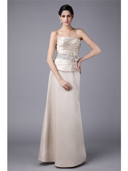 Sheath/Column Strapless Beading Hand-Made Flower  Woven Satin Mother of the Bride Dresses